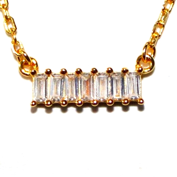 Sterling Silver Gold Tone Minimalist Cubic Zirconia Necklace - Picture 1 of 6